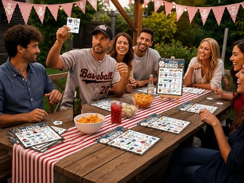 Baseball Bingo Game, Baseball Party Games Cards for Adults, Sports Party Games, Birthday Bingo, 24 Players (B06) - color: Baseball