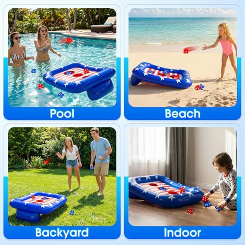 AURASUN Kids Fun Pool Toys, Inflatable Pool Cornhole Game Floating, 4th of July American Flag Water Game, Swimm Pool Games for Kids Adults, Outdoor Summer Party Gift 3-12 Year Boy Girl Teen Family - style: America Flag Cornhole Board