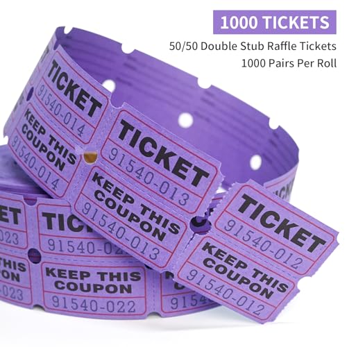 L LIKED Raffle Tickets Double Rolls 1000 Per Roll 50/50 Raffle Tickets for Events,Carnivals, Entry, Class Reward, Prizes(Purple) - color: 1000 Purple