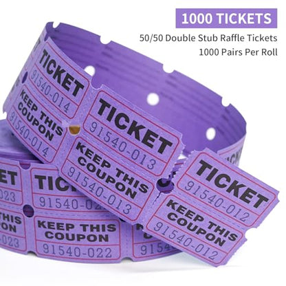 L LIKED Raffle Tickets Double Rolls 1000 Per Roll 50/50 Raffle Tickets for Events,Carnivals, Entry, Class Reward, Prizes(Purple) - color: 1000 Purple