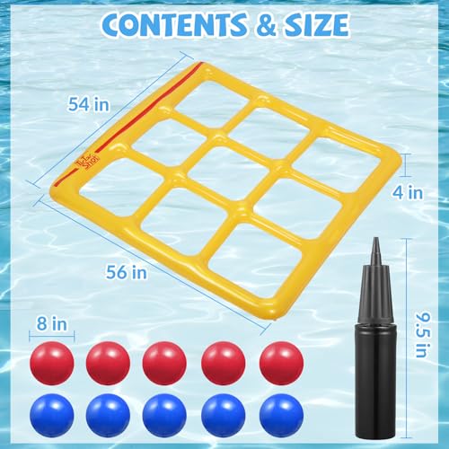 TicTac Shot Pool Toys Games Set- Tic Tac Toe Inflatable Pool Toy with 10 Balls - for Adults Teens Kids 2-10 Players - color: Yellow