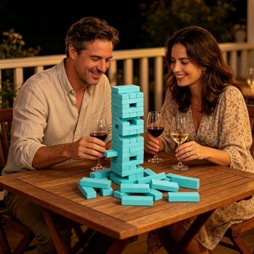 54PCS Wooden Stacking Tumbling Tower Game, Natural Wood Blocks for Adults, Classic Tabletop Party Game for Game Night, Office Stress Relief, Travel Friendly (Sky Bule) - color: Skybule