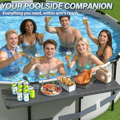 BoYata Pool Bar, Above Ground Poolside Bar Table, 49.4×9.6" Stable & Large Pool Side Table Holds 110LBS, Durable Above Ground Pool Accessories, Swim Up Bar for Round & Oval Frame Swimming Pools - color: Dark Gray
