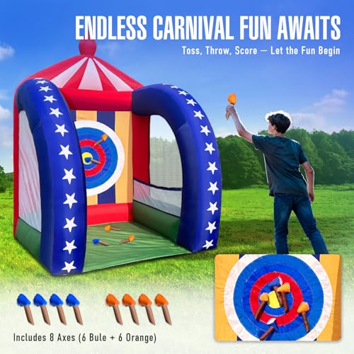 Inflatable Carnival Games — 6.5×6.5×9FT, Built-in Blower, Quick-Inflate — Axe Throwing Target (Quick-Inflate Indoor & Outdoor Game for Backyard Parties, Team Challenges & Event Fun) - style: Axe Throwing Target