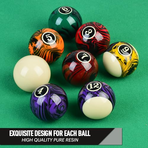 Billiard Balls Complete 16 Ball Set, Pool Balls Billiard Set 2-1/4" Regulation Size,New Upgrade Billiards Professional Pool Table Balls - color: Marble Swirl