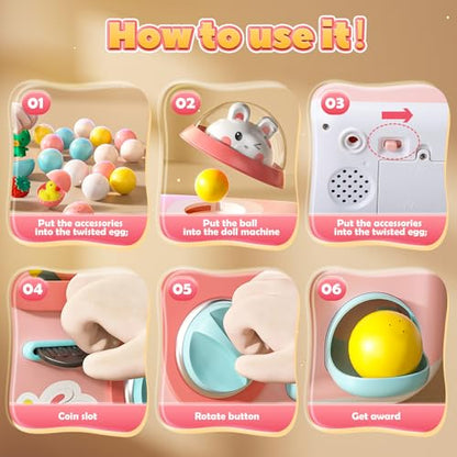 Skirfy Vending Machine Kids Toys Mini Claws Machine 12 Erasers Operated Gumball Prize Machine Maker Game Claws Machine Easter Game Sensory Toys Dolls Gifts（Pink） - color: Pink