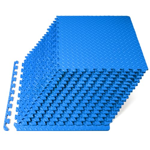 ProsourceFit Exercise Puzzle Mat 1/2-inch, EVA Interlocking Foam Floor Tiles for Home Gym, Workout Equipment, Kids Play Areas, Blue, 72 SQ FT - 18 Tiles - color: Blue, size: 18 Pack (72 SQ FT)