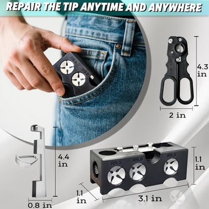 11-in-1 Pool Cue Tip Repair kit, Professional All-in-One pool stick Tip Tool for Shaping, Replacement, Maintenance. Tips Shaper & Scuffer kit, Pool Cue trimmer - For Billiards Enthusiasts & Pros