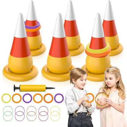 Ring Toss Game, Birthday Party Game Inflatable Candy Corn Ring Toss Toys with Air Pump for Kids Adults Party Favors Indoors Outdoors Family Party Garden Backyard