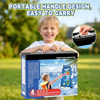 3 in 1 Pool Basketball Hoop & Ring Toss Game for Kids 4-8 8-12 - Floating Pool Toys Set with 4 Basketballs, 12 Rings, 2 Target Boards, 12 Bean Bags, Pump - Backyard Swimming Pool Summer Birthday Gift - color: Blue