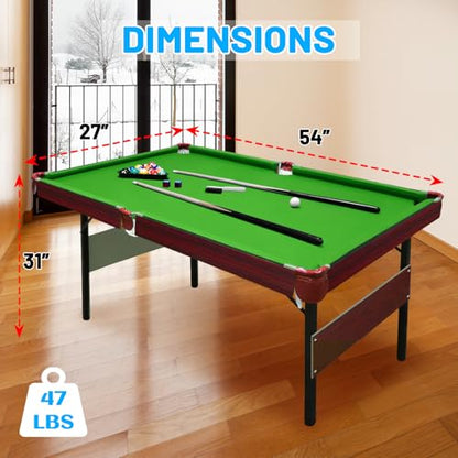 Seydrey 54" Folding Pool Table, Portable Space-Saving Billiard Game Table for Game Room & Office - color: Single Green Felt