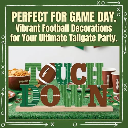 Touch Down Football Table Decorations Game Day Metal Table Sign with Wooden Base Football Sports Theme Tabletop Centerpieces for Man Boys Super Bowl Tiered Tray Decor Party Room Decor - style: Touch Down Football
