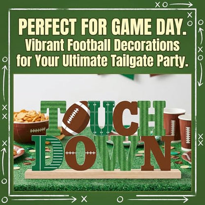 Touch Down Football Table Decorations Game Day Metal Table Sign with Wooden Base Football Sports Theme Tabletop Centerpieces for Man Boys Super Bowl Tiered Tray Decor Party Room Decor - style: Touch Down Football