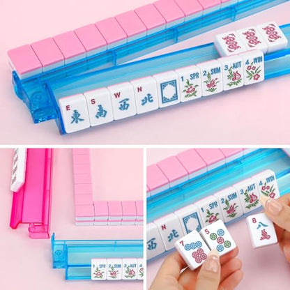 American Mahjong Tile Set,166 Pink Tiles Mahjong Set,4 Colors Mahjong Racks,Travel Mahjong Set with Red Carrying Bag - style: Pink Tile