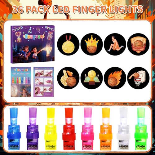 36 Pack Basketball Party Favors LED Finger Lights, Glow in the Dark Sports Birthday Party Supplies, Goodie Bag Stuffers Classroom Treasure Box Prizes for Kids - style: Basketball
