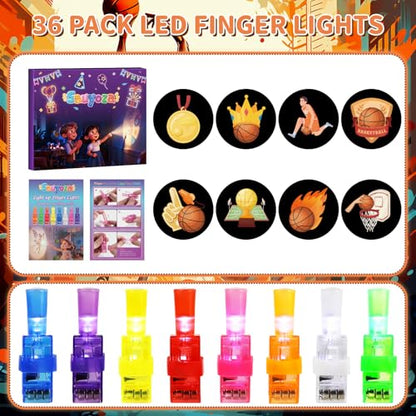 36 Pack Basketball Party Favors LED Finger Lights, Glow in the Dark Sports Birthday Party Supplies, Goodie Bag Stuffers Classroom Treasure Box Prizes for Kids - style: Basketball