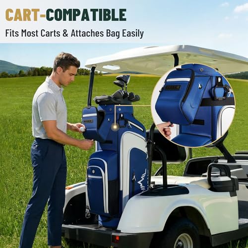 uniHimal T-Lock Golf Cart Bag with Quiet 14-Way Full-Length Divider Top | Golf Bag for Men with Magnetic Pocket, Cooler Pocket, Handle and Rain Cover - color: White Blue
