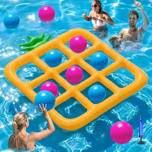 Jasonwell Tic-Tac-Toe Pool Toys Games - Giant Floating Tic Tac Toe Game Float with 10 Balls Pineapple Pool Game Party Toy Floats Yard Field Day Games Outdoor Beach Toys for Adults Teens Kids (Orange) - color: Orange