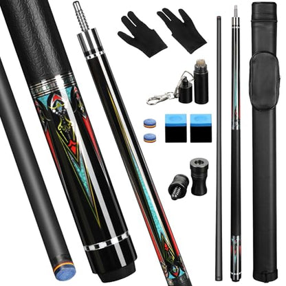 AKLOT Carbon Fiber Pool Cue Stick 58", Billiard Cue Sticks 19-19.5oz, Low Deflection Billiard Stick with 12.5mm Tip, Professional Carbon Fiber Pool Sticks for Adults - color: Black-patten1
