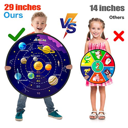 BooTaa 29" Large Dart Board for Kids, Kids Dart Board with Sticky Balls, Boys Toys, Indoor/Sport Outdoor Fun Party Play Game Toys, Birthday Gifts for 3 4 5 6 7 8 9 10 11 12 Year Old Boys Girls - style: 100 Scores +Outer Space + Bow