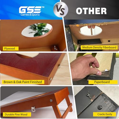 GSE Games & Sports Expert Portable Cornhole Board Set 1x2 ft, Solid Wood Frame with Plywood Board, Indoor & Outdoor Bean Bag Toss Game for Office, Home, Backyard, Beach, Camping, Tailgate, Travel