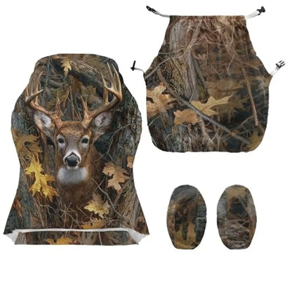 Suobstales Deer Hunting Camo Leaves Pattern Gaming Chair Cover, Removable Office Chair Cover with Zipper, Stretch Anti-dust Universal Washable High Back Computer Seat Protector for Pets - color: Deer Hunting Camo Leaves