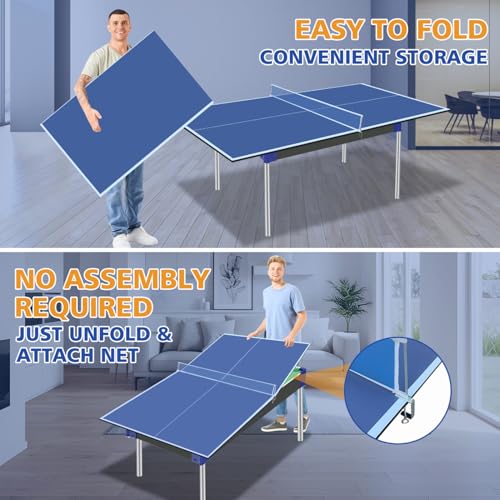 6 * 3Ft Blue Mid-Size Ping Pong Conversion Foldable & Portable Table Tennis Table for Indoor Games - Blue - Professional - Indoor Games - Portable