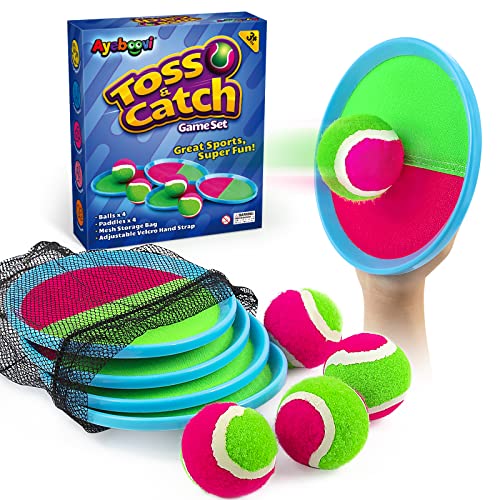 Ayeboovi Toss and Catch Ball Game Outdoor Toys for Kids Yard Games Beach Toys Outside Games for 3 4 5 6 7 8 9 10 Year Old Boys Girls (Upgraded) - style: 4 Paddles 4 Balls