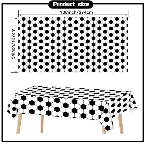 Kesfey 3 Packs Soccer Party Tablecloths 54 x 108 Inches Soccer Sports Ball Table Cover Disposable Waterproof Plastic Soccer Themed Birthday Table Cloth Rectangular Football Tablecloth for Boys Sports - color: Black and White Soccer