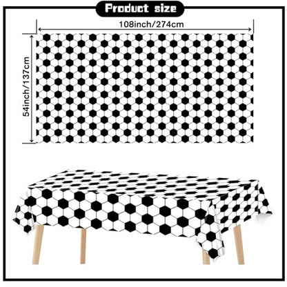 Kesfey 3 Packs Soccer Party Tablecloths 54 x 108 Inches Soccer Sports Ball Table Cover Disposable Waterproof Plastic Soccer Themed Birthday Table Cloth Rectangular Football Tablecloth for Boys Sports - color: Black and White Soccer