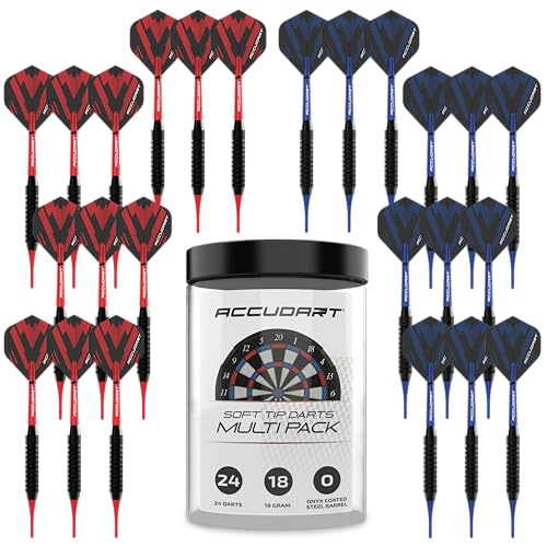 Accudart 24‑Pack Soft Tip Dart Multi‑Pack – Onyx Coated Barrels, Polycarbonate Shafts, Standard Poly Flights – 16‑Gram Soft Tip Darts for Electronic Dartboards