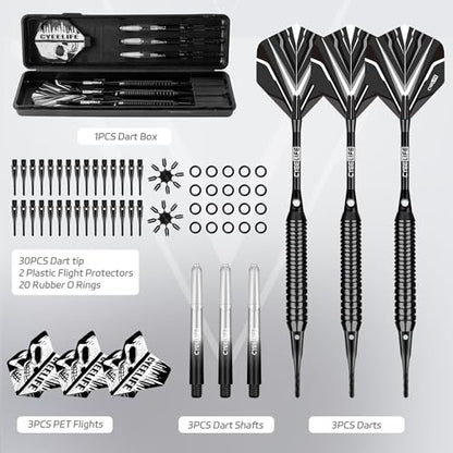 CyeeLife Soft tip Darts Set with Brass Barrel,Professional Darts Plastic Tip,Aluminum/PC Shafts + 6 Flights + 30 Soft Tip + 20 O Ring + 2 Flight Protectors + 1 Dart Case for Electronic Dartboard