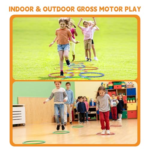 Hopscotch Rings, 2-Set – 20 Round Hoops (11-inch) + 30 Connectors, Agility Rings for Kids, Builds Gross Motor Skills, Preschool & Kindergarten PE, Indoor/Outdoor Playground Obstacle Course - style: 11" Hoop – 2 Set