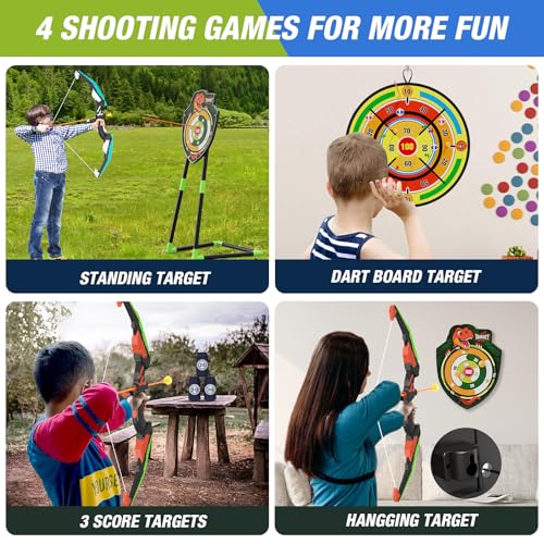 HYES 2 Pack Kids Bow and Arrow with 29" Large Dart Board, LED Light Up Archery Set with 24 Suction Cup Arrows, Indoor Outdoor Sport Toys Gifts for 3 4 5 6 7 8 9 10 11 12 Year Old Boys Girls - size: 2 pack-dartboard target