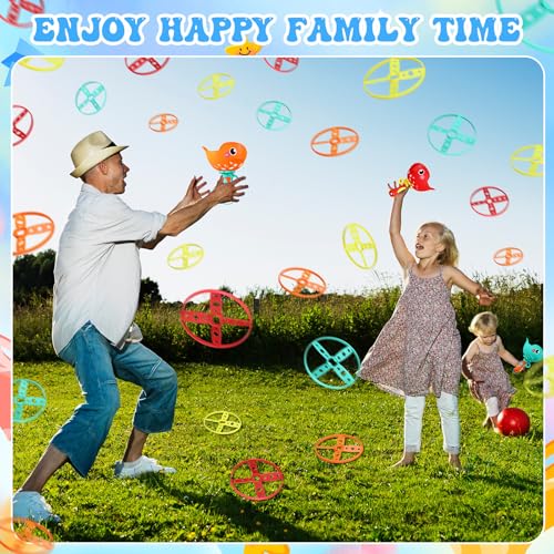 Arrowbash Set of 8 Flying Disc Launcher Toys Bulk Toys for Kids Include String Launchers & Discs Manual Capture Catching Game Flying Toy for Boy Girl Birthday Party Favors