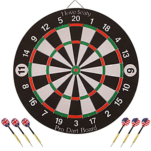 Dart Board, Dart Game Set with 6 Metal Darts and Double-Sided Flocking Dartboard (18 Inches)