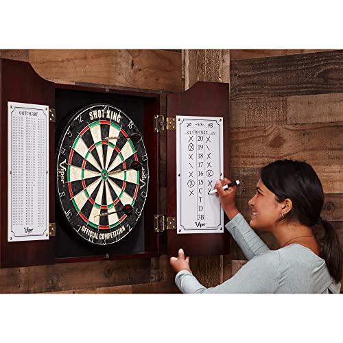 Viper Hudson Solid Wood Cabinet for Sisal/Bristle Steel Tip Dartboard with Dry Erase Scoreboard and Out-Chart, Mahogany Finish