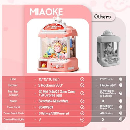 Large Claw Machine for Kids, Musical Electronic Arcade Game Console with Adjustable Sound, Christmas and Birthday Gift for Kids, Includes 30 Toys & 24 Game Coins & 20 Surprise Eggs - color: Light Pink