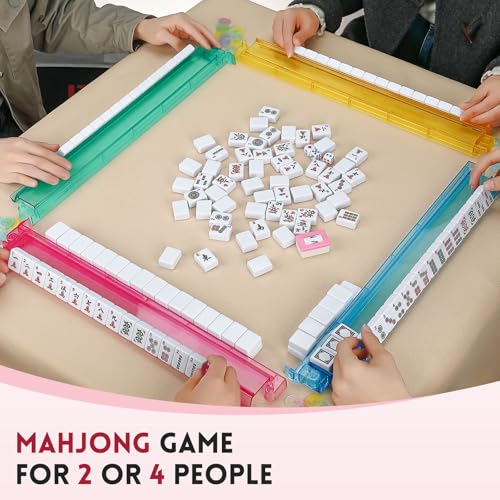 American Mahjong Tile Set,166 White Tiles Mahjong Set,4 Colors Mahjong Racks,Travel Mahjong Set with Green Carrying Bag - style: Green Bag