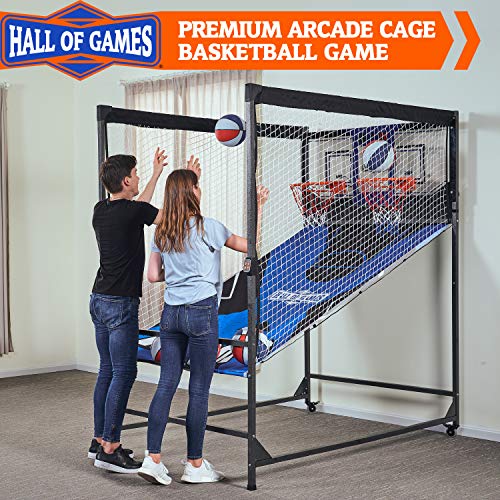 Hall of Games Premium Arcade Cage Basketball Game with Steel Frame and Polycarbonate Backboard - style: 88" Tall Steel Cage Extra Wide Game (w/Poly Backboard)