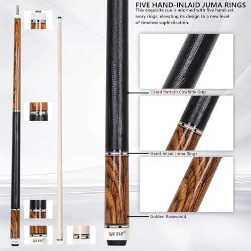 CUEELF Pool Cue Stick Low Deflection Hand-Made Inlay Billiard Cue 58'' Professional Billiard Pool Cue Stick for Adults-12.5mm Tip,3/8 * 8 Joint - color: WD-SM-HJT