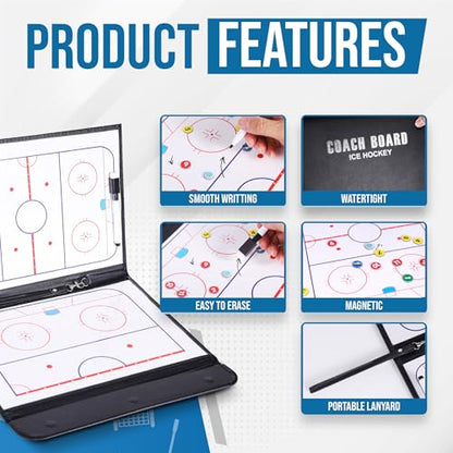 ZPU Dry Erase Coaching Board, Magnetic Coaches Clipboards, Portable Foldable Tactics Board with Dry Erase Marker Pen and Magnets – Basketball, Football, Soccer, Hockey - style: Hockey