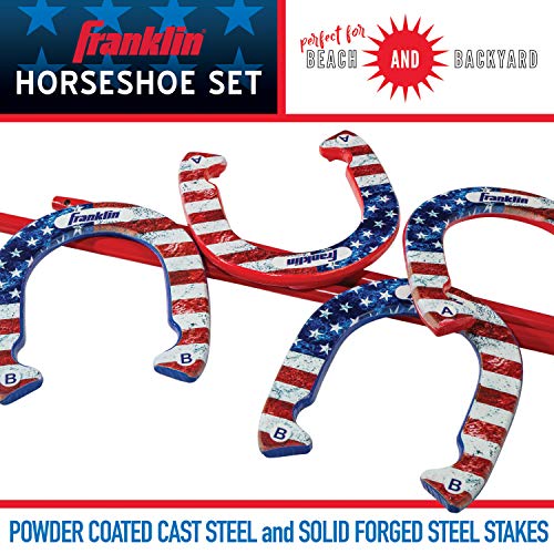 Franklin Sports Horseshoes Sets - Game Sets for Adults + Kids - Includes (4) Horseshoes and (2) Ground Stakes - style: American