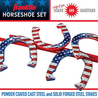 Franklin Sports Horseshoes Sets - Game Sets for Adults + Kids - Includes (4) Horseshoes and (2) Ground Stakes - style: American