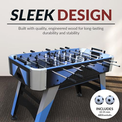 Hathaway Blueridge Foosball Table Adult Size - 48-in Competition Table Soccer Set with Built-in Scorers - Includes Two 31-mm Foosball Balls - Blue/Silver/Black Football Table with Accessories