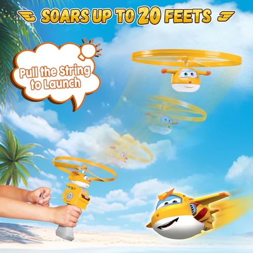Super Wings Outdoor Toys, Golden Boy Flying Toys for Kids Ages 3-5 4-8, Toddler Outdoor Games Flying Discs, Outside Toys Airplane Launcher Toy for Kids Boys Girls Age 3 4 5 6 7 8 9+ - style: Golden Boy