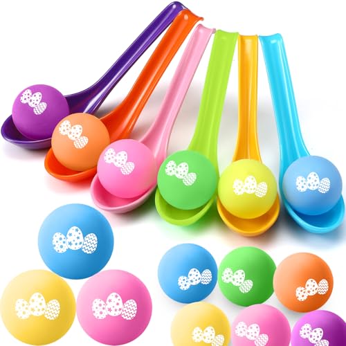 JellyArch 48 Pcs Easter Egg Spoon Race Game Sets for Kids, Easter Game Spoon Relay Race Toy Set for Family Activity Indoor Outdoor Holiday Decorations Party Favors Birthday Supplies (Egg)