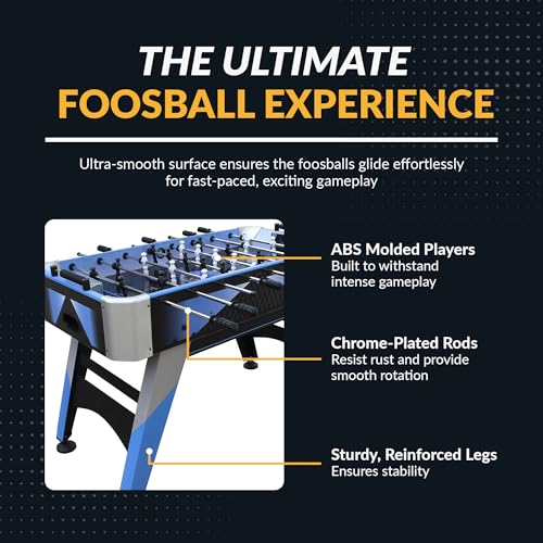 Hathaway Blueridge Foosball Table Adult Size - 48-in Competition Table Soccer Set with Built-in Scorers - Includes Two 31-mm Foosball Balls - Blue/Silver/Black Football Table with Accessories