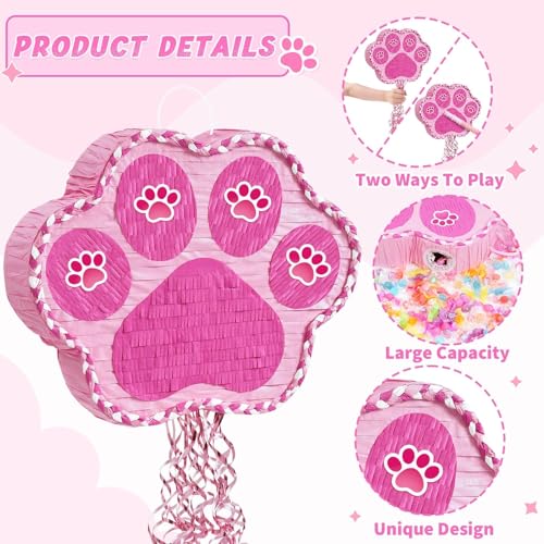 WERNNSAI Pink Dog Paw Piñata - Dog Piñata Pet Theme Party Games Pink Girl Style Puppy Paw Party Decorations Animal Party Supply for Kids Birthday with Blindfold - style: Dog Paw