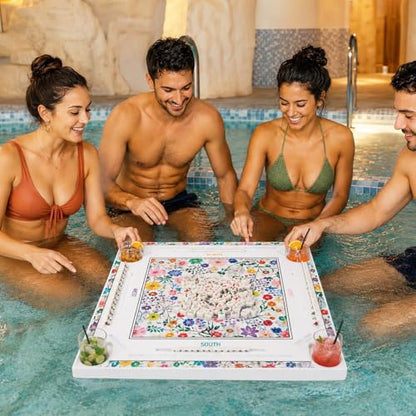 32x32 Inch Large Mahjong Floating Game Table for Pool Swimming Pool and Hot Tub Float Board for Mahjong Card Games Dominoes Poker Adults Pools Game Tray for Summer Beach Indoor Outdoor(Floral) - style: Floral